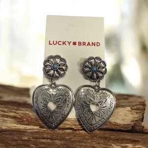 Lucky Brand Silver and Blue Floral Heart Earrings